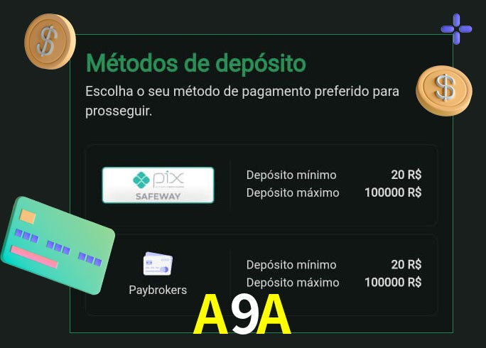 O cassino A9A oferece uma grande variedade de métodos de pagamento